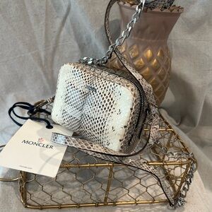 Moncler Cream and Gray Snake Print LUISA Crossbody Bag